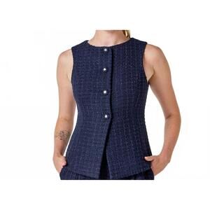 NEW 2.7 AUGUST APPAREL tweed buttoned sleeveless top in navy